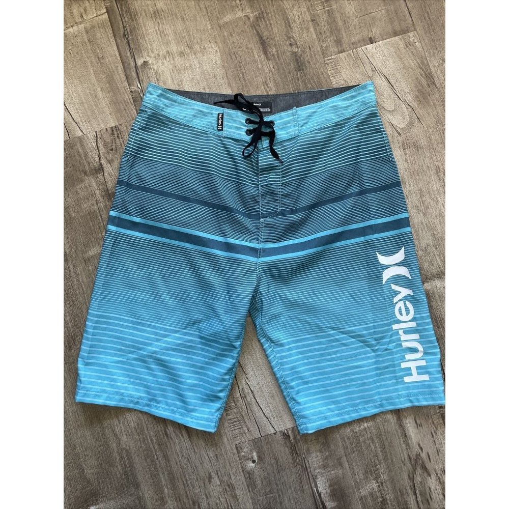 Hurley Phantom 30 Striped Board Shorts Swim Surf Trunks Green Blue GrayTeal